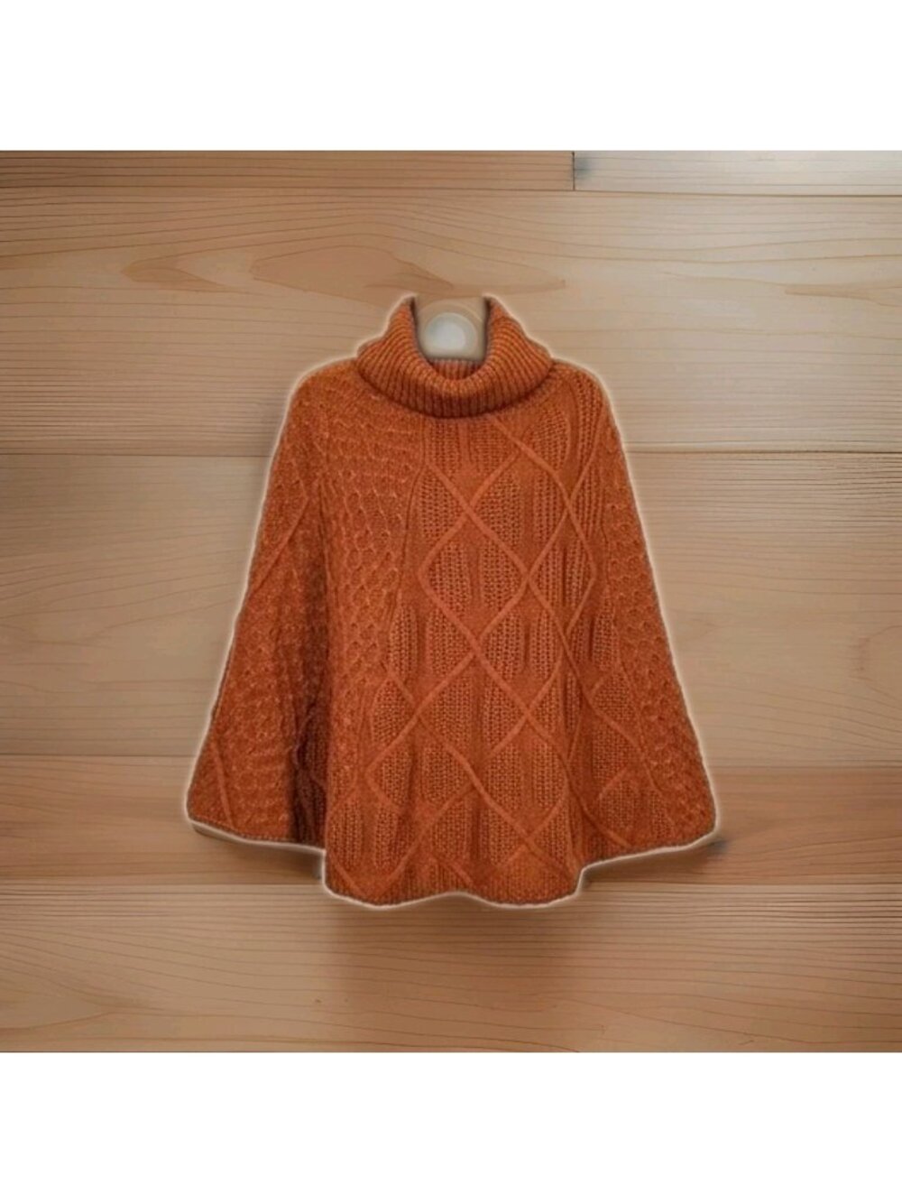 Le Moda Knit Poncho Sweater Women’s One Size Rust Orange Turtleneck Boho Soft